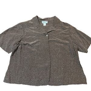 Pendleton 100% Silk Brown and Cream Polka Dot Button Up Shirt Size 20W
